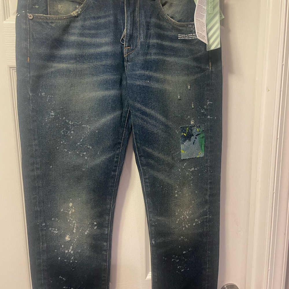 Off-White Men's Blue Paint-Splatter Jeans
